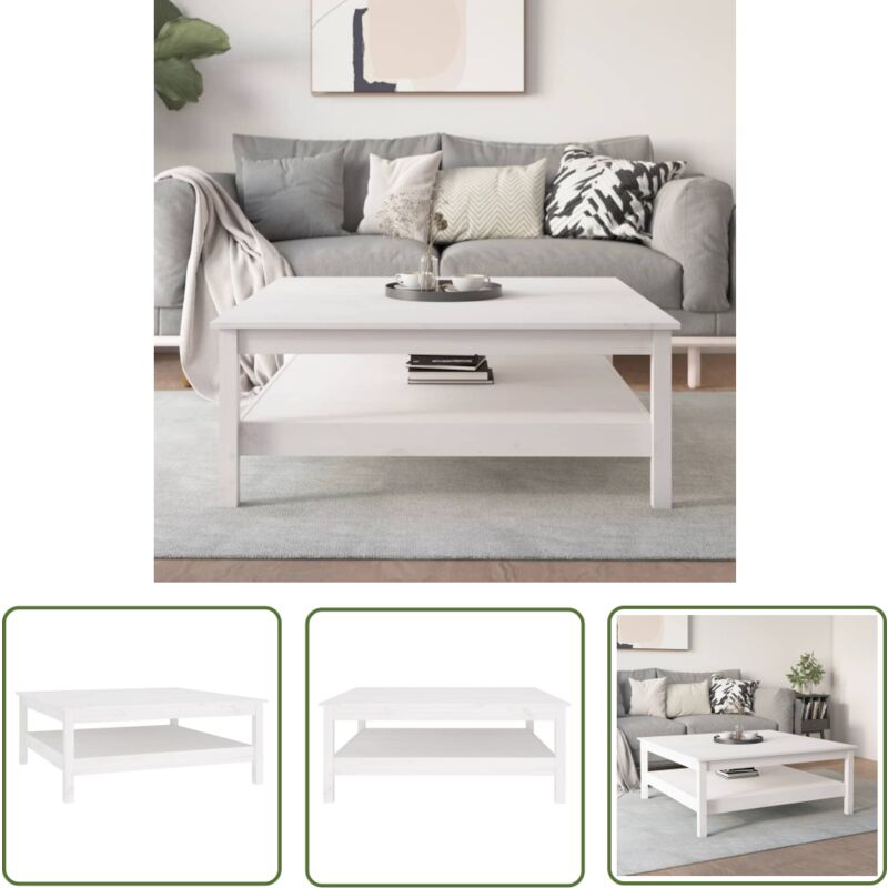 The Living Store - Couchtisch Weiß 100x100x40 cm Massivholz Kiefer - Holz Couchtisch - Kiefernholz Couchtisch - Weißer Couchtisch - Beistelltisch