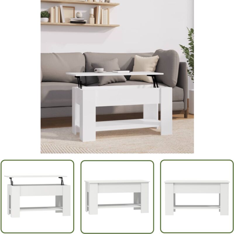 The Living Store Couchtisch Weiß 101x49x52 cm Holzwerkstoff - Couchtisch - Wohnzimmertisch - Holzwerkstoff - Weißer Couchtisch - Höhenverstellbarer