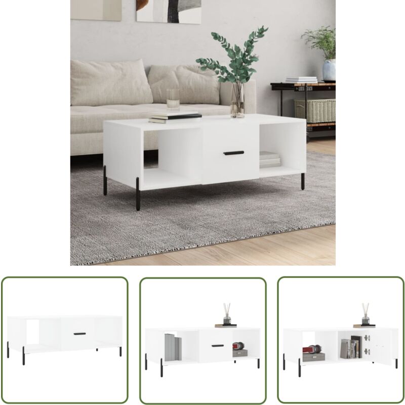 The Living Store - Couchtisch Weiß 102x50x40 cm Holzwerkstoff - Couchtisch - Wohnzimmerstil - Weißer Couchtisch - Holzkohletisch - Sideboard