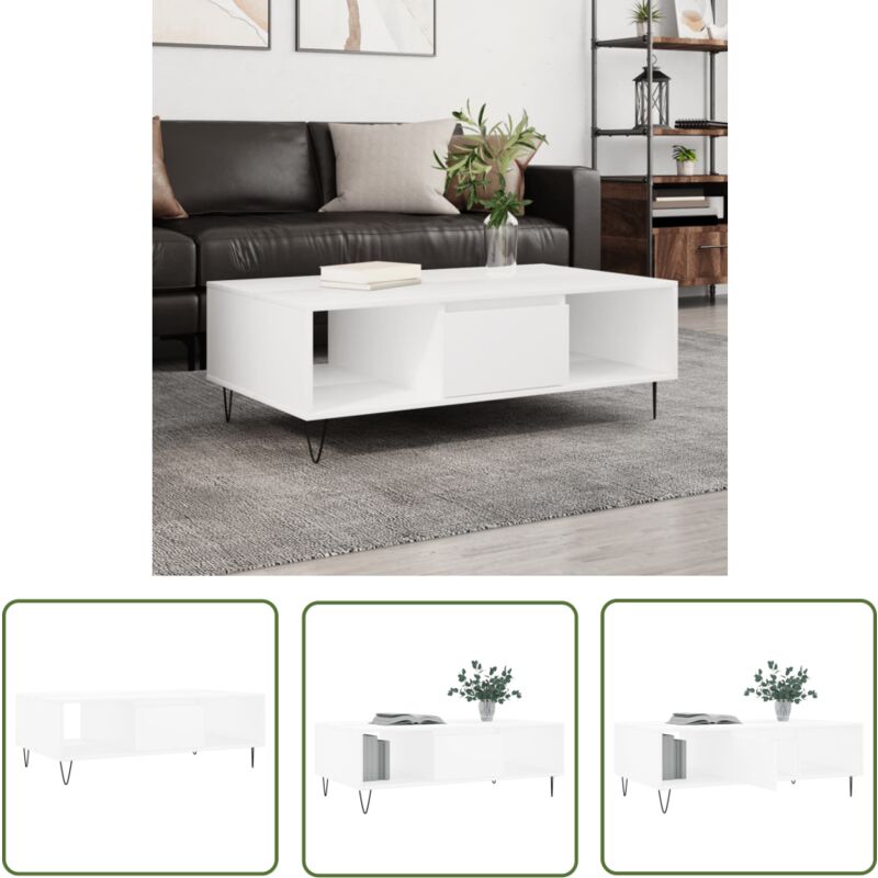 The Living Store - Couchtisch Weiß 104x60x35 cm Holzwerkstoff - Couchtisch - Wohnzimmerschreibtisch - Beistelltisch - Weißer Couchtisch - Holzt Tisch