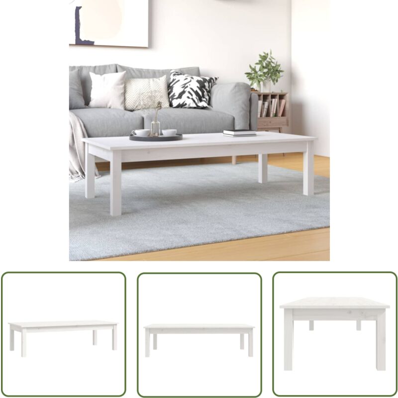 The Living Store Couchtisch Weiß 110x50x30 cm Massivholz Kiefer - Holz Couchtisch - Kiefernholz Couchtisch - Weißer Couchtisch - Beistelltisch