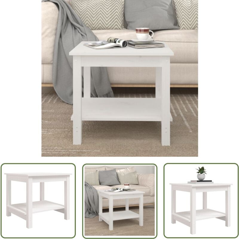 The Living Store - Couchtisch Weiß 50x50x45 cm Massivholz Kiefer - Holz Couchtisch - Kiefernholz Couchtisch - Weißer Couchtisch - Beistelltisch
