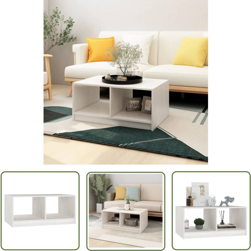 The Living Store - Couchtisch Weiß 75x50x33,5 cm Massivholz Kiefer - Holz Couchtisch - Kiefernholz Couchtisch - Weißer Couchtisch - Moderner