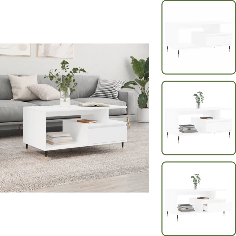 Stauraum Couchtisch - vidaXL Couchtisch Weiß 90x49x45 cm Holzwerkstoff - Metallbeine Couchtisch