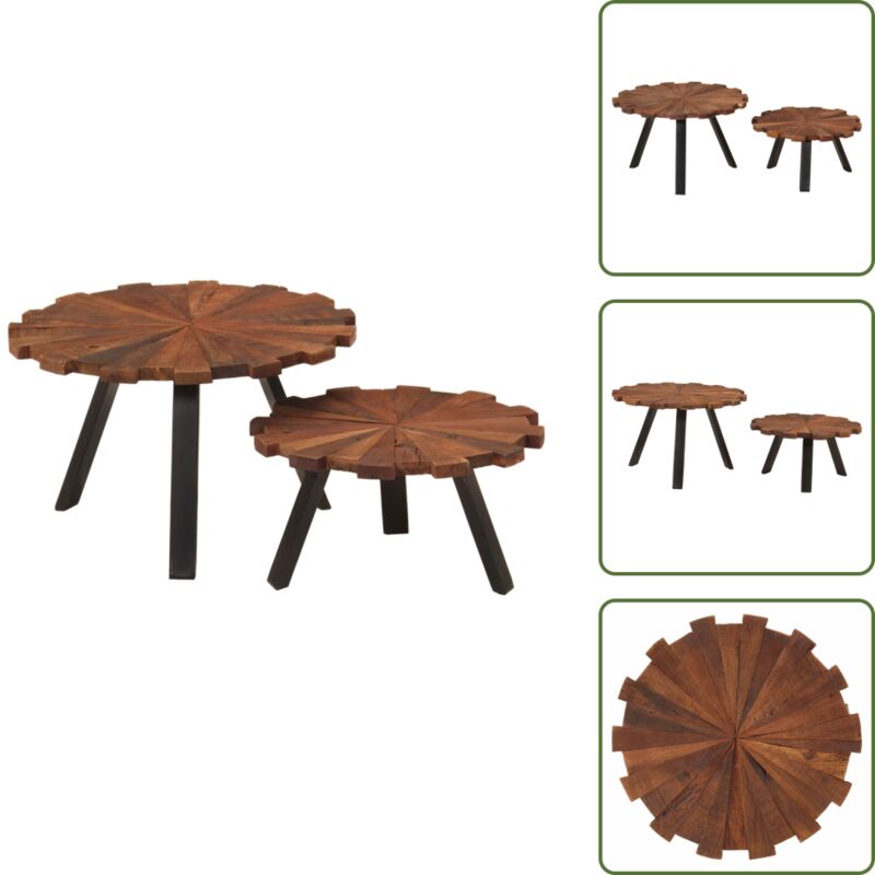 The Living Store - Couchtische 2 Stk. Altholz Massiv und Eisen - Holz Couchtisch - Altholz Couchtisch - Recycelter Holz Couchtisch - Vintage