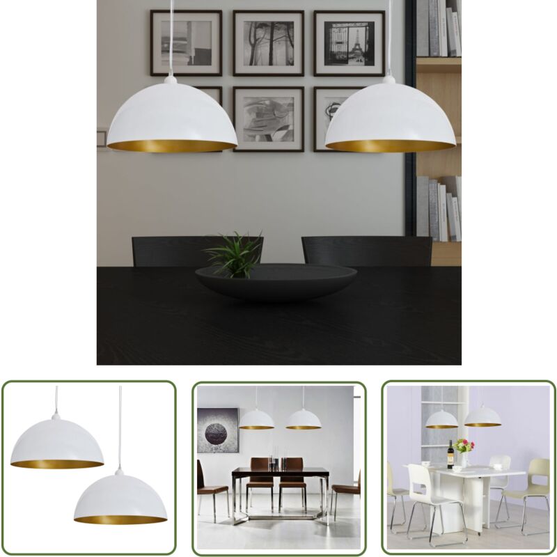 Deckenleuchte 2 Stk. Höhenverstellbar Halbkugelförmig Weiß - Pendelleuchte - Deckenleuchte - Wohnzimmerlampe - Esszimmerlampe - LED-Lampe - The