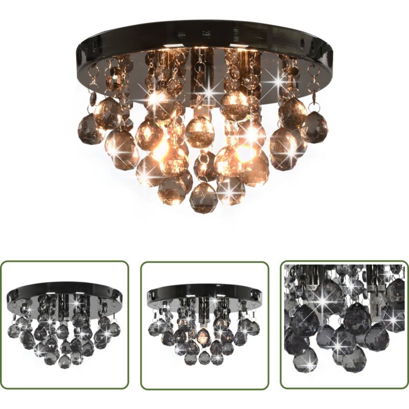 The Living Store - Deckenleuchte mit Rauchschwarzen Perlen Schwarz Rund G9 - Deckenleuchte - Wohnzimmer Deko - Moderne Lampe - Schwarze Lampe - Runde