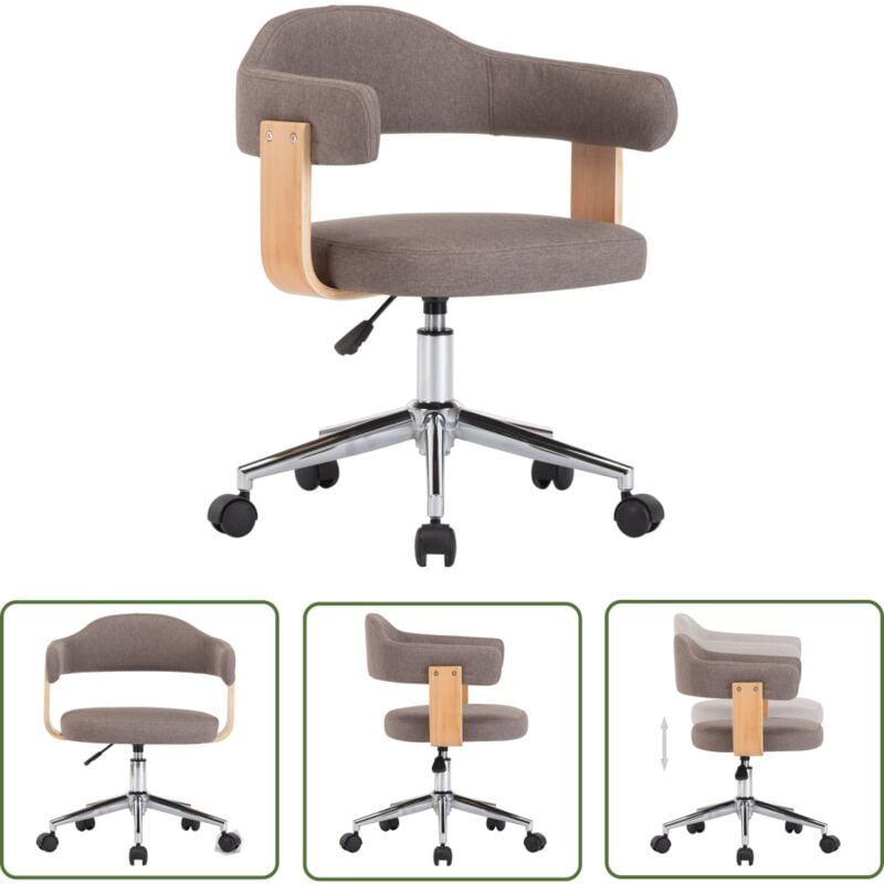 The Living Store Drehbarer Bürostuhl Taupe Bugholz und Stoff - Drehvernierstuhl - Bürostuhl - Schreibtischstuhl - Ergonomischer Stuhl