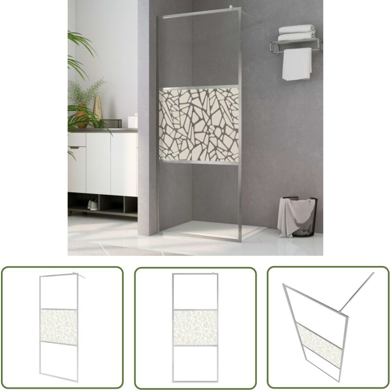 Duschwand für Begehbare Dusche ESG-Glas Steindesign 80x195 cm - Duschwand - Begehbarer Dusche - Sicherheitsglas - Aluminium - Edelstahl - The Living