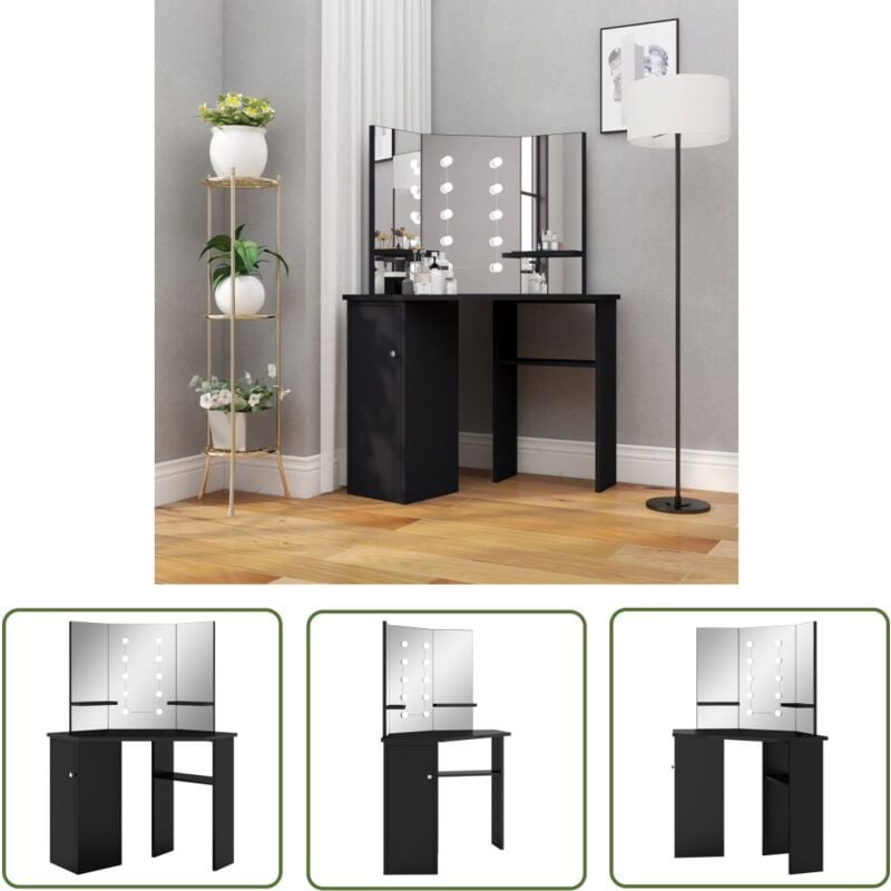 Devenirriche - The Living Store Eck-Schminktisch mit led Schwarz 111x54x141,5 cm - Schminktisch - Kosmetiktisch - Eck-Schminktisch - led Beleuchtung