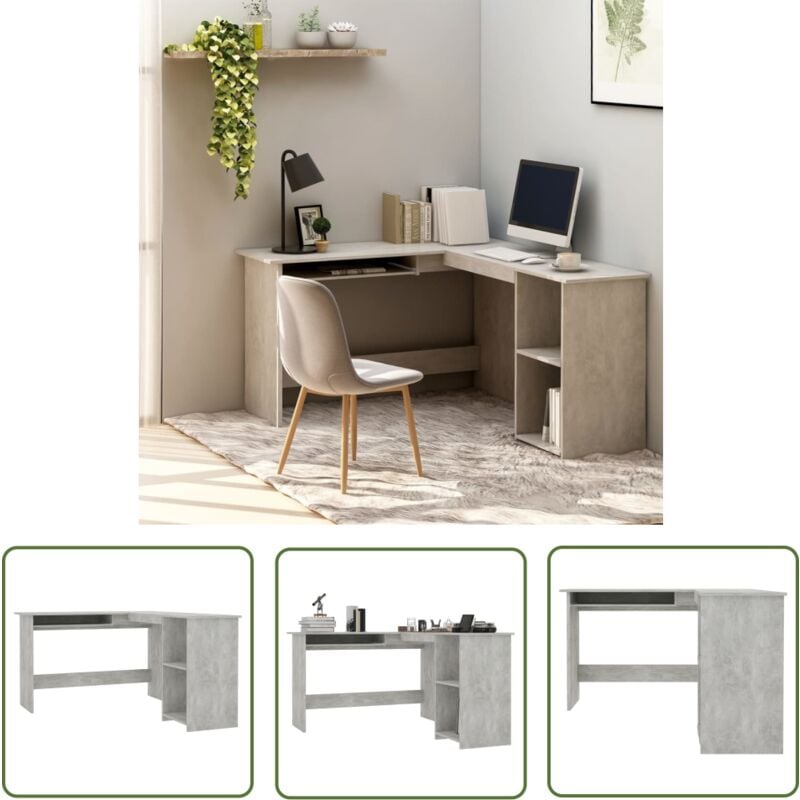 The Living Store - Eckschreibtisch in L-Form Betongrau 120x140x75 cm Holzwerkstoff - Eck Schreibtisch - Holz Schreibtisch - Büro Tisch - Home Office