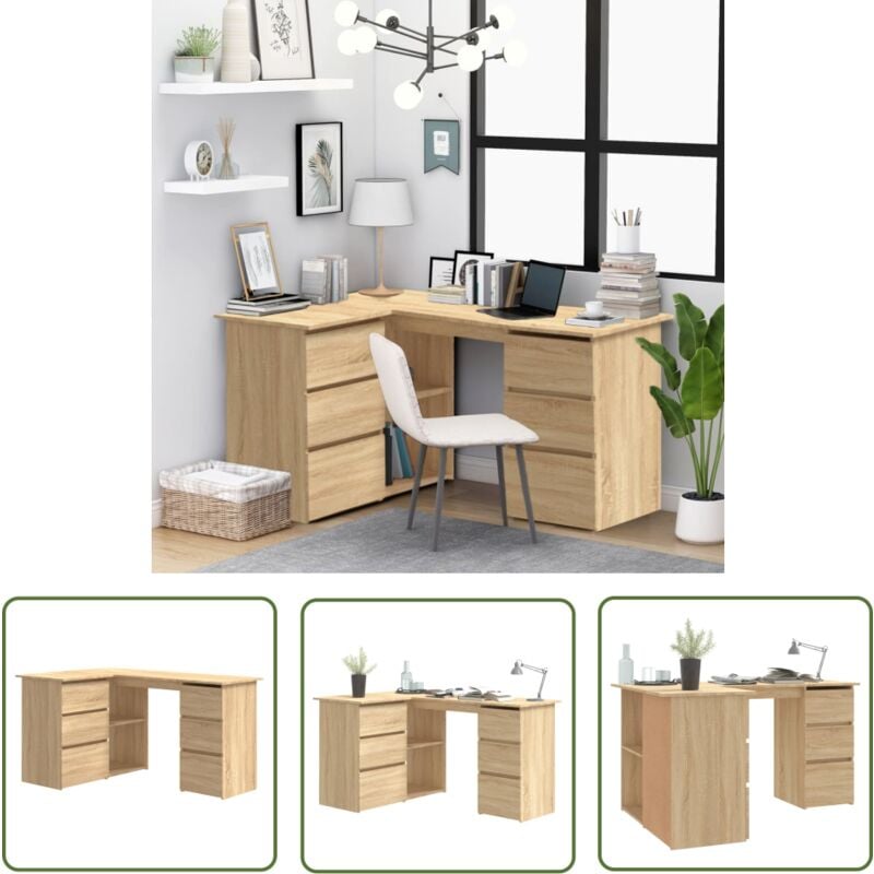 The Living Store - Eckschreibtisch Sonoma-Eiche 145x100x76 cm Holzwerkstoff - Eck Schreibtisch - Schreibtisch Sonoma Eichenfarben - Büro Möbel - Home