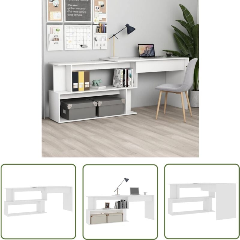 The Living Store - Eckschreibtisch Weiß 200x50x76 cm Holzwerkstoff - Eckschreibtisch - Schreibtisch Weiß - Holzwerkstoff - Home Office