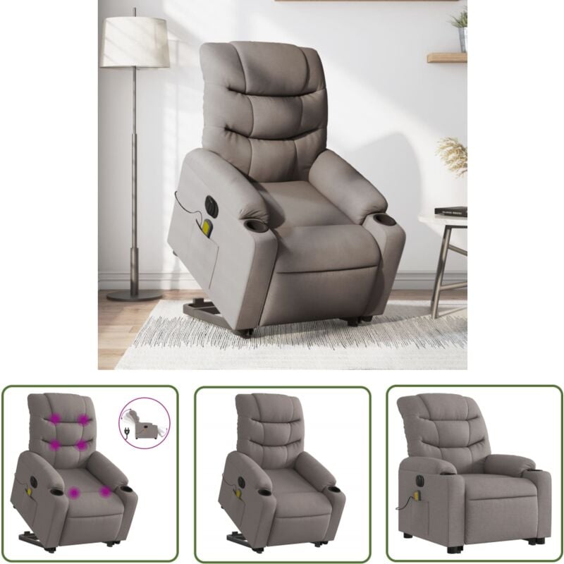 Elektrischer Massagesessel mit Aufstehhilfe Taupe Stoff - Elektrischer Massagesessel - Relaxsessel - Fernsehsessel - Bequeme Lounge - Ergonomische