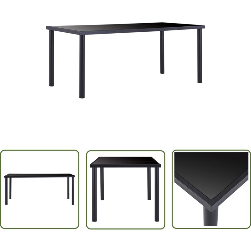 The Living Store - Esstisch Schwarz 180 x 90 x 75 cm Hartglas - Esstisch - Schwarzer Esstisch - Glas Esstisch - Metall Esstisch - Moderner Esstisch