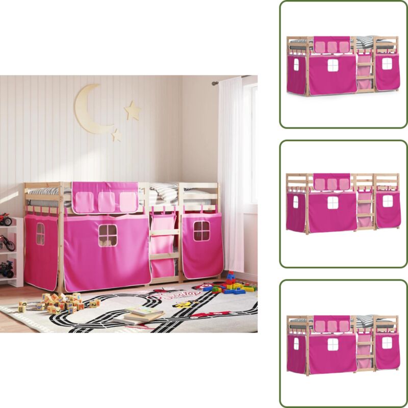 The Living Store - Etagenbett mit Vorhängen Rosa 80x200 cm Massivholz Kiefer - Kinderzimmermöbel - Hochbett - Etagenbett - Jugendbett - Holzbett