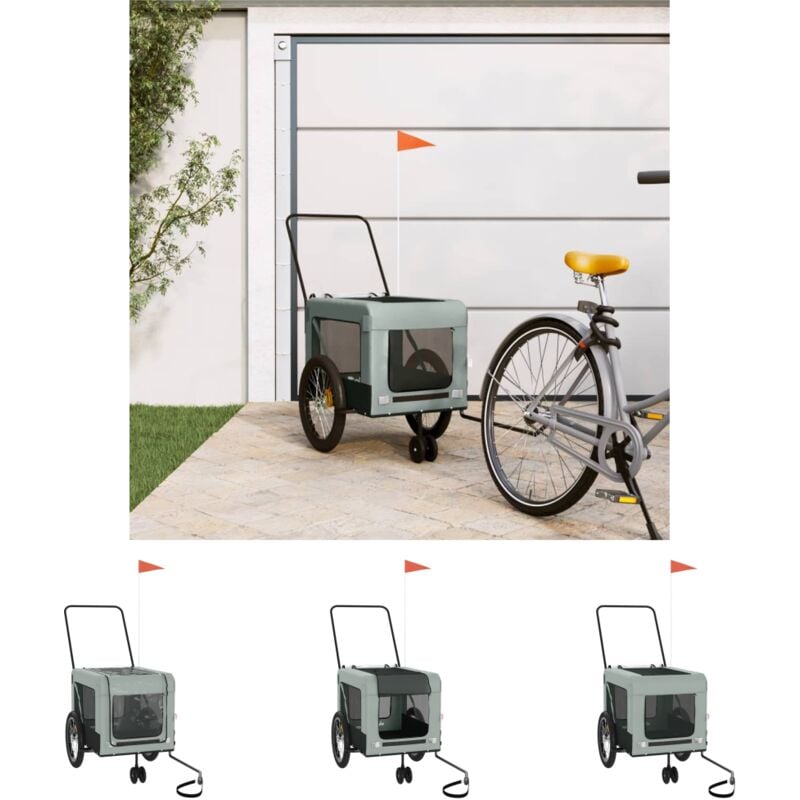 The Living Store Fahrradanhänger Hunde Grau und Schwarz Oxford-Gewebe und Eisen - Pet-Stroller
