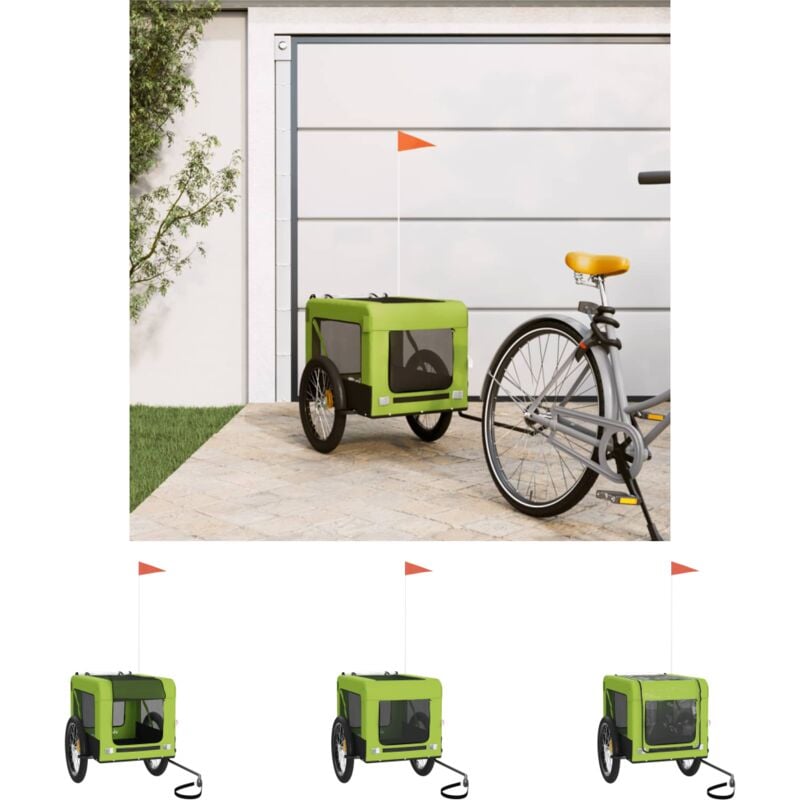 The Living Store - Fahrradanhänger Hunde Grün und Schwarz Oxford-Gewebe & Eisen - Pet-Stroller - Grün