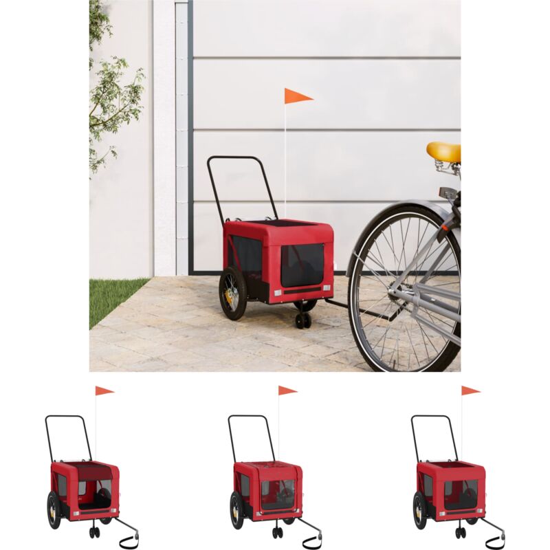 The Living Store - Fahrradanhänger Hunde Rot und Schwarz Oxford-Gewebe & Eisen - Pet-Stroller - Rot