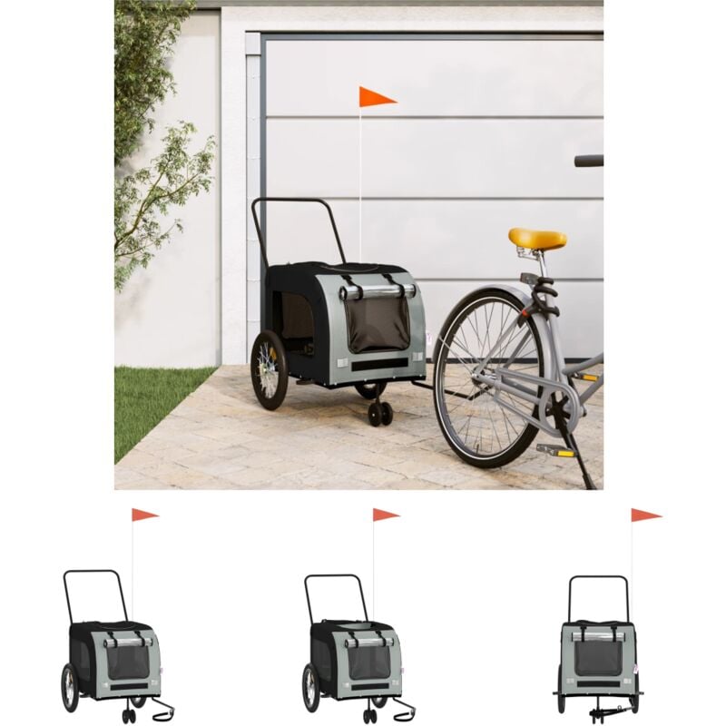 The Living Store - Fahrradanhänger Hunde Schwarz und Grau Oxford-Gewebe und Eisen - Pet-Stroller - Schwarz