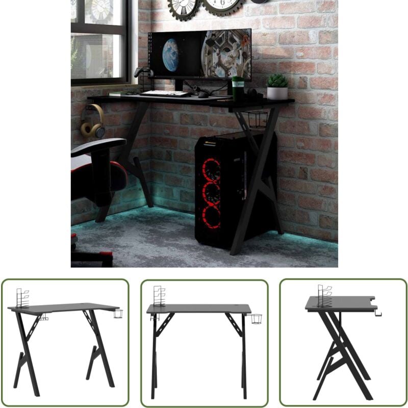 The Living Store - Gaming-Schreibtisch mit Y-Gestell Schwarz 90x60x75 cm - Gaming-Schreibtisch - Gamer Schreibtisch - Bürostuhl - Etagenregal