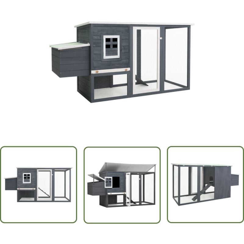 The Living Store - Garten-Hühnerstall mit 1 Legenest Grau Holz - Hühnerstall - Hühnerhaus - Geflügelvoliere - Holz Tiergehege - Outdoor Hühnerstall