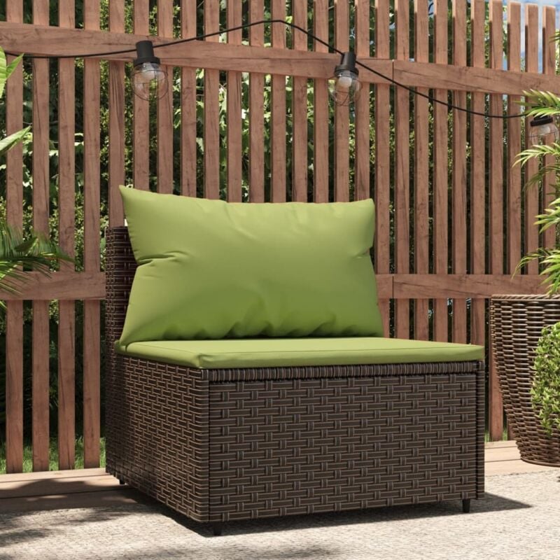 The Living Store Garten-Mittelsofa mit Kissen Braun Poly Rattan - Gartensofa - Outdoor-Sofa - Lounge Möbel - Rattan-Sofa - Polyethylen-Sofa