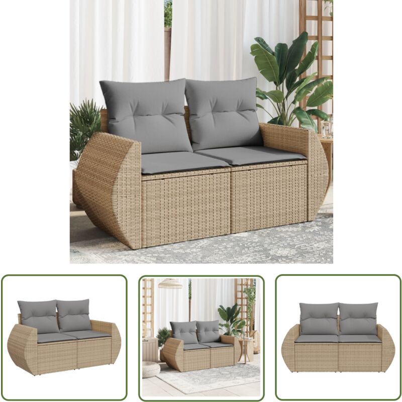 The Living Store - Gartensofa mit Kissen 2-Sitzer Beige Poly Rattan - Outdoor Möbel - Gartenmöbel - Balkonmöbel - Lounge Set - Rattan Gartenmöbel