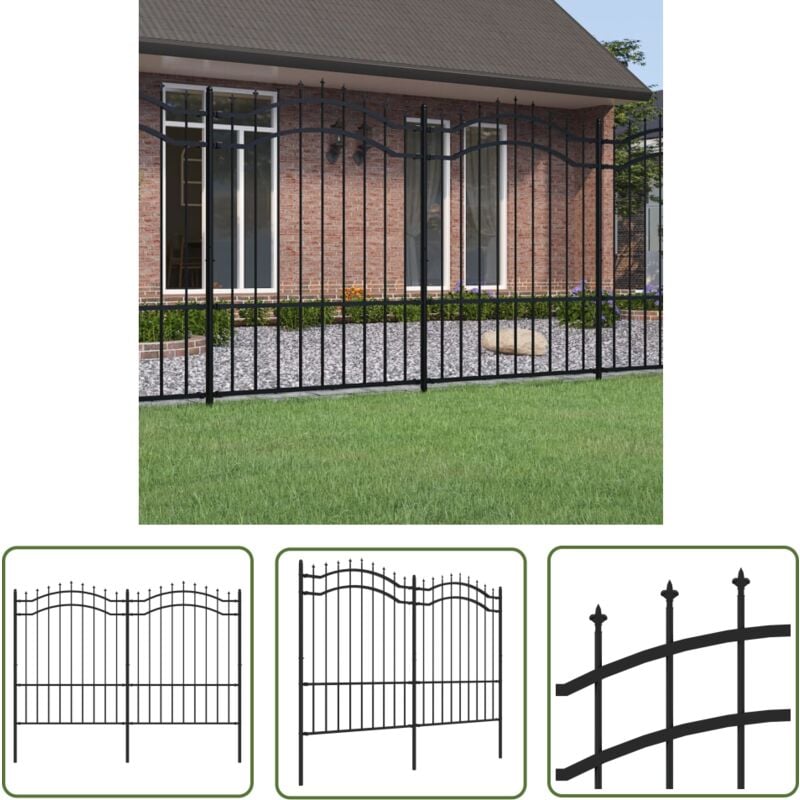 Gartenzaun mit Speerspitzen Schwarz 190 cm Stahl - Gartenzaun - Stahlezaunt - Metallzaun - Sicherheitszaun - Schwarz - The Living Store