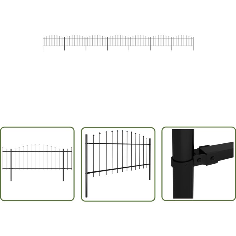 The Living Store Gartenzaun mit Speerspitzen Stahl (0,5 - 0,75) x 11,9 m Schwarz - Gartenzaun - Stahlezaunt - Metallzaun - Sicherheitszaun - Privacy