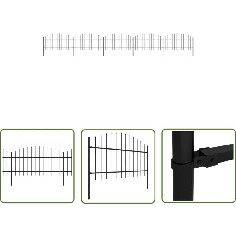 Gartenzaun mit Speerspitzen Stahl (1 - 1,25) x 8,5 m Schwarz - Gartenzaun - Stahlezaunt - Metallzaun - Sicherheitszaun - Privacyzaun - The Living