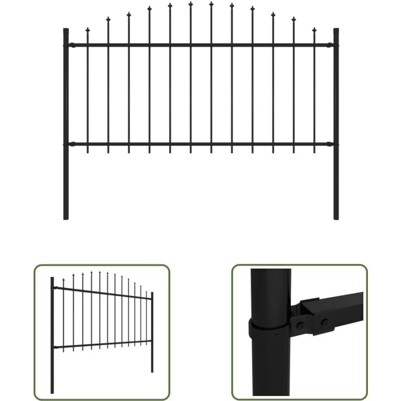 The Living Store Gartenzaun mit Speerspitzen Stahl (1,25 - 1,5) x 1,7 m Schwarz - Gartenzaun - Stahlezaunt - Metallzaun - Zaunelement