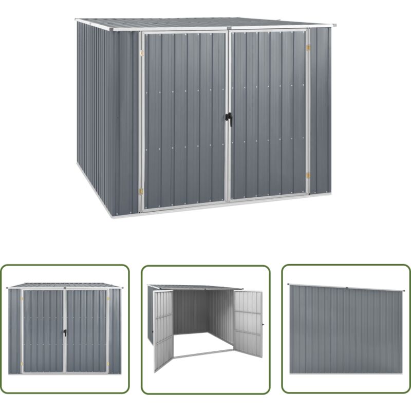 The Living Store - Gerätehaus Grau 195x198x159 cm Verzinkter Stahl - Gartenschuppen - Gerätehaus - Stahltankstelle - Werkzeuglager - Außenaufbewahrung