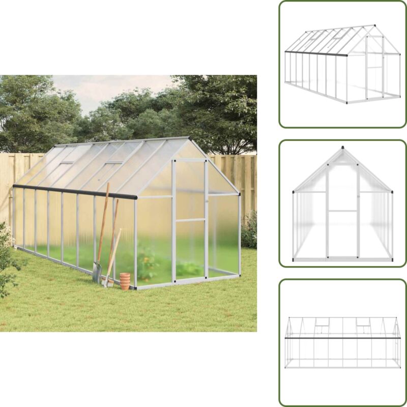 The Living Store - Gewächshaus mit Fundamentrahmen Silber 445x169x195cm Aluminimum - Gehäuse - Gewächshaus - Polycarbonat - Alu - Gartenhaus