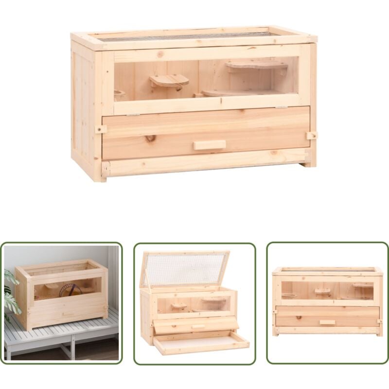 The Living Store - Hamsterkäfig 60x30x35 cm Massivholz Tanne - Hamsterkäfig - Holzkäfig - Kleintierkäfig - Kaninchengehege - Mauskäfig