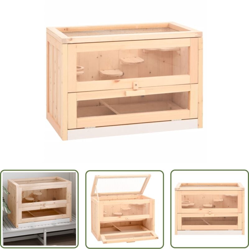 The Living Store - Hamsterkäfig 60x35,5x42 cm Massivholz Tanne - Hamsterkäfig - Kleintiere - Nagetiergehege - Holzkäfig - Tierheim