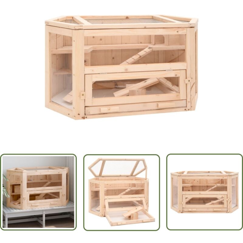 The Living Store - Hamsterkäfig 80x40x43 cm Massivholz Tanne - Hamsterkäfig - Holzkäfig - Kleintiergehege - Kaninchenstall - Mauskäfig