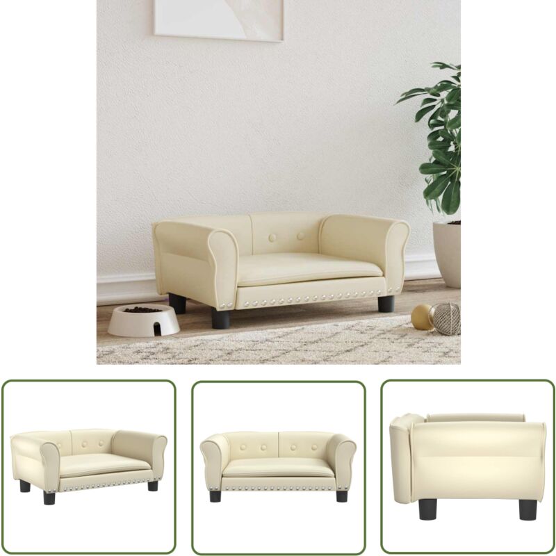 The Living Store - Hundebett Creme 70x45x30 cm Kunstleder - Hunde Bett - Hundebett - Haustierbett - Tierbett - Kleines Hundebett