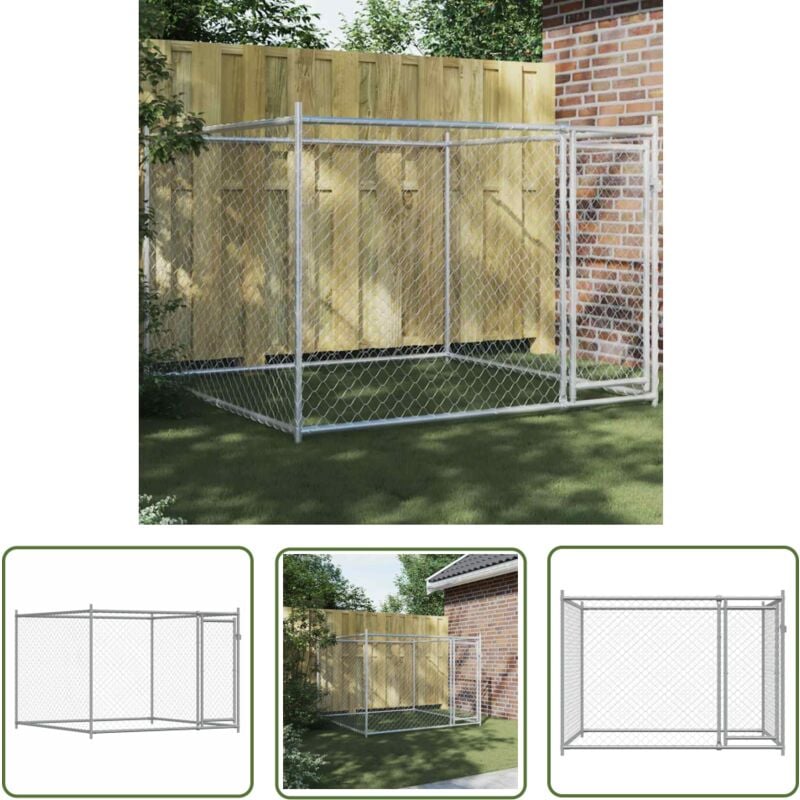 The Living Store - Hundezwinger mit Tür Grau 2x2x1,5 m Verzinkter Stahl - Hundezwinger - Outdoor-Hundehütte - Hundeauslauf - Hundegehege - Hundecage