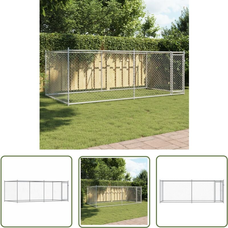 The Living Store - Hundezwinger mit Tür Grau 4x2x1,5 m Verzinkter Stahl - Hundezwinger - Outdoor-Hundehütte - Hundehaus - Hundegarten - Stahltür