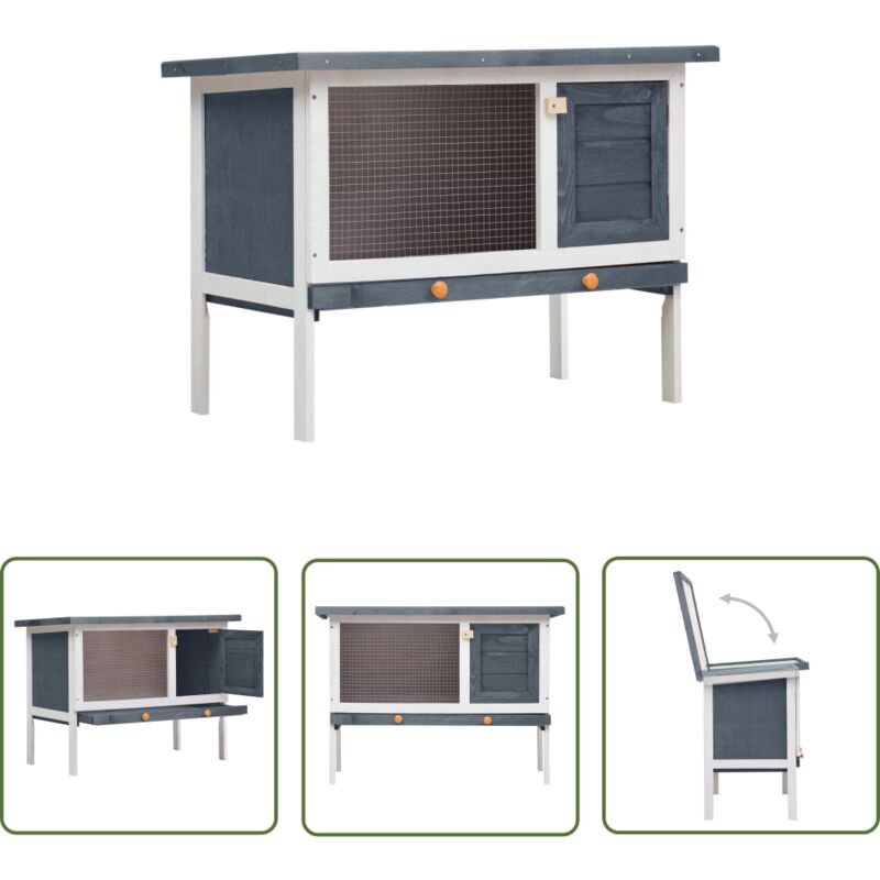 The Living Store - Kaninchenstall 1 Ebene Grau Holz - Kaninchenstall - Holzhaustier - Kleintiere - Tiergehege - Kaninchenschutz