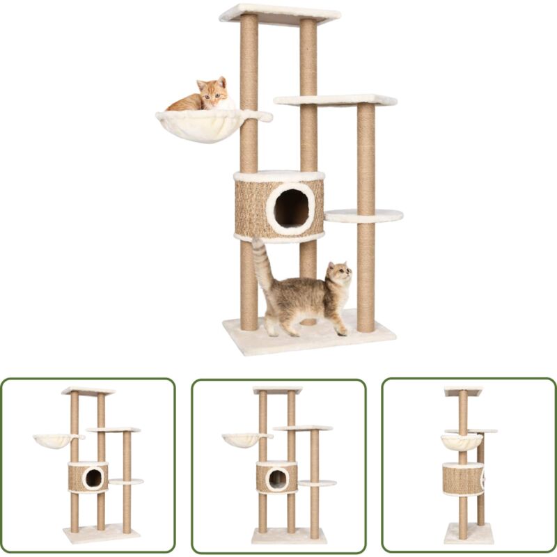 The Living Store - Katzen-Kratzbaum 126 cm Seegras - Katzenkratzbaum - Kratzbaum - Katzenmöbel - Katzenspielplatz - Seegraskratzbaum
