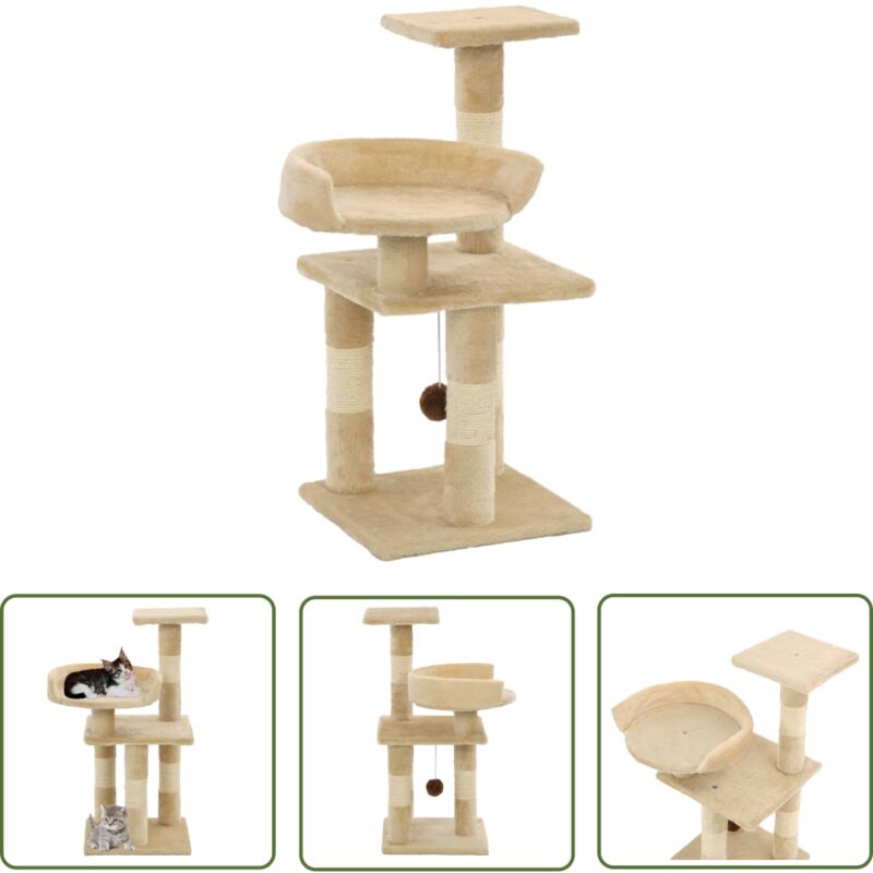 The Living Store Katzen-Kratzbaum mit Sisal-Kratzsäulen 65 cm Beige - Katzen Kratzbaum - Sisalkratzbaum - Katzenmöbel - Kratzbaum Beige