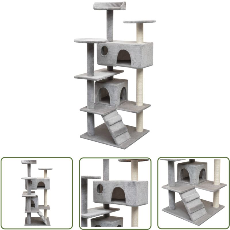 Helloshop26 - The Living Store Katzen-Kratzbaum Sisal 125 cm Grau - Katzen Kratzbaum - Katzenmöbel - Sisalkratzbaum - Mehrstöckiger Katzenbaum
