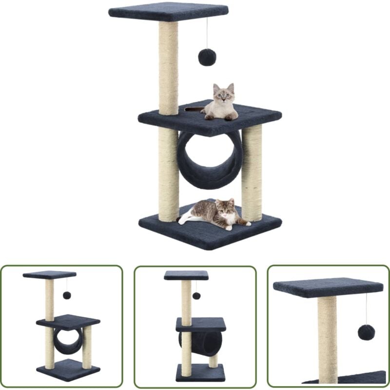 The Living Store - Katzen-Kratzbaum Sisal 65 cm Dunkelblau - Katzen Kratzbaum - Sisalkratzbaum - Katzenmöbel - Katzenspielplatz - Katzenkletterbaum