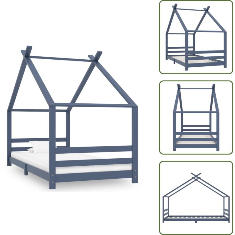 The Living Store - Kinder-Bettgestell Grau Massivholz Kiefer 90x200 cm - Holz Kinderbett - Baumhaus Bett - Kinderzimmer Dekoration - Jugendzimmer
