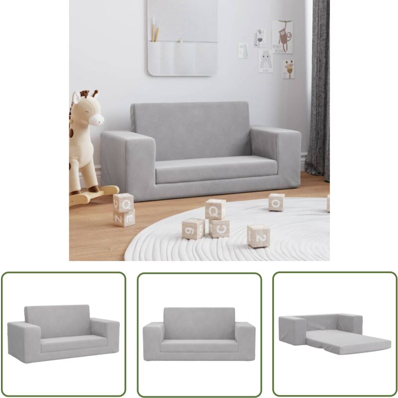 The Living Store Kinder-Schlafsofa 2-Sitzer Hellgrau Weicher Plüsch - Kinder Couch - Kinder Sofa - Schlafsofa - Kuschelbett - Spielplatz