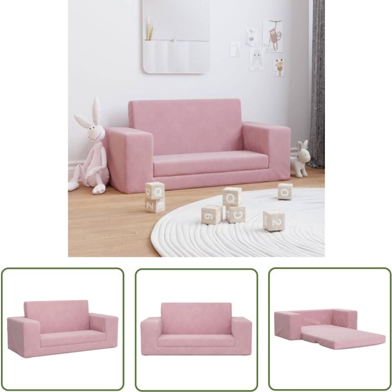 The Living Store Kinder-Schlafsofa 2-Sitzer Rosa Weicher Plüsch - Kinder Couch - Kinder Sofa - Kuschel Sofa - Spielsofa - Rosa Sofa
