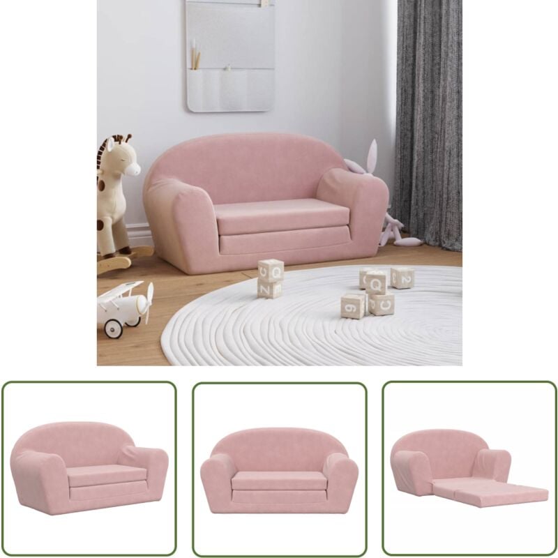 Kinder-Schlafsofa 2-Sitzer Rosa Weicher Plüsch - Kinder Couch - Kinder Sofa - Kuschel Sofa - Spielsofa - Rosa Sofa - The Living Store