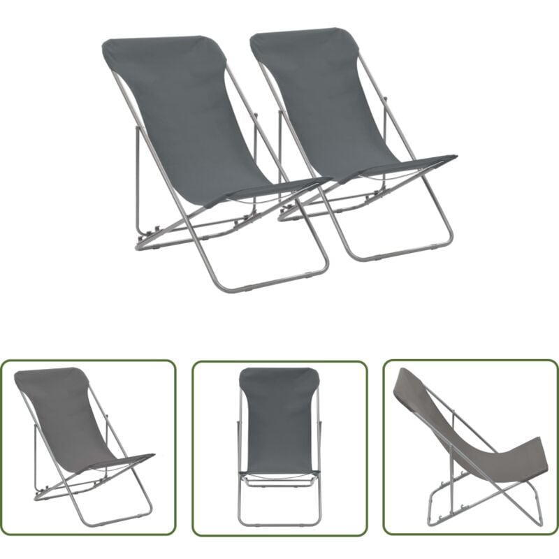 The Living Store - Klappbare Strandstühle 2 Stk. Stahl und Oxford-Gewebe Grau - Strandstuhl - Gartenstuhl - Liege - Outdoor Möbel - Faltbarer Stuhl